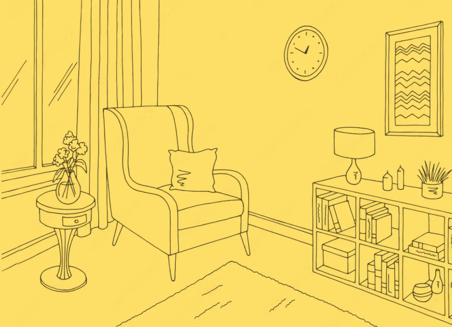 Living Room with Couch Yellow Background